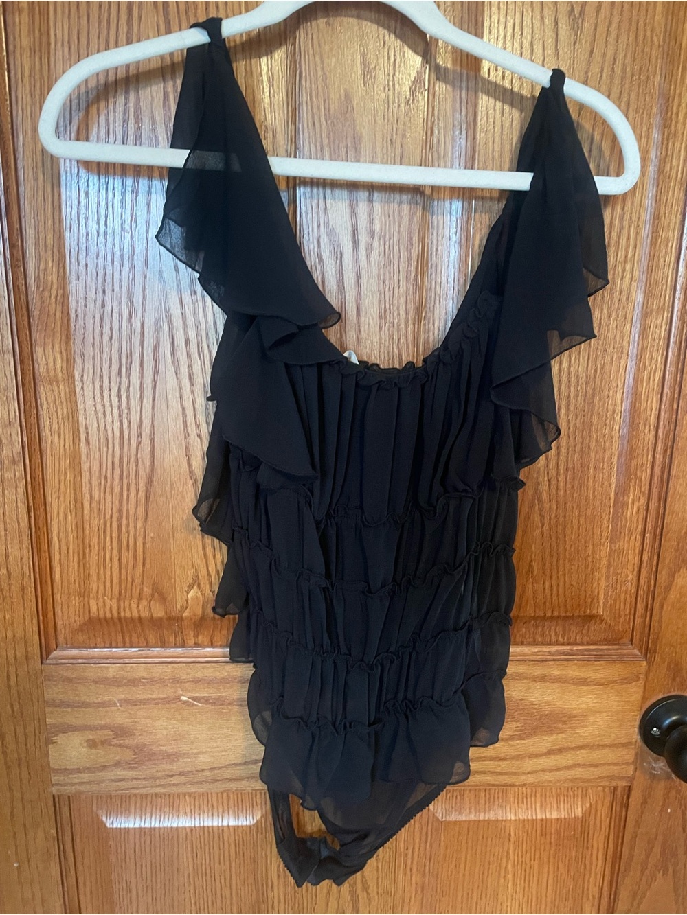 Free People Black Ruffled Chiffon Bodysuit